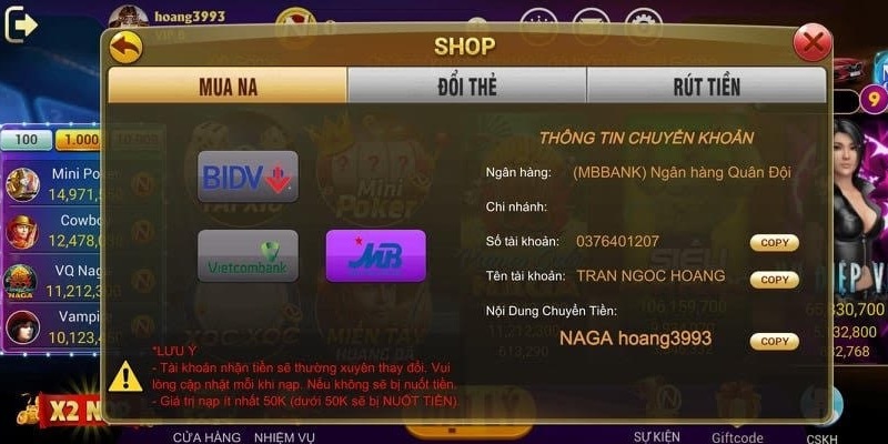 Nhập chính xác thông tin ngân hàng của bạn