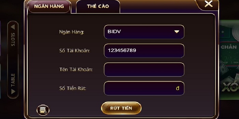 Nhập đầy đủ thông tin trước khi rút tiền